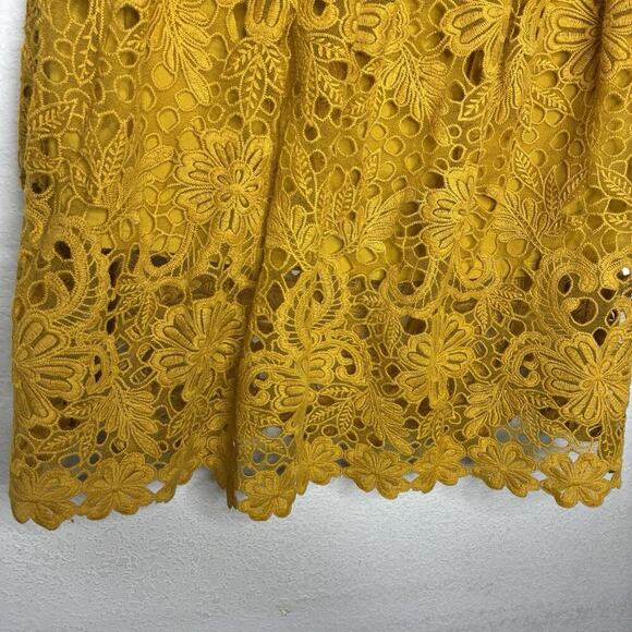 Ann Taylor Mustard Yellow Floral Crochet Lace Elastic Waist Skirt 2 - Picture 8 of 10